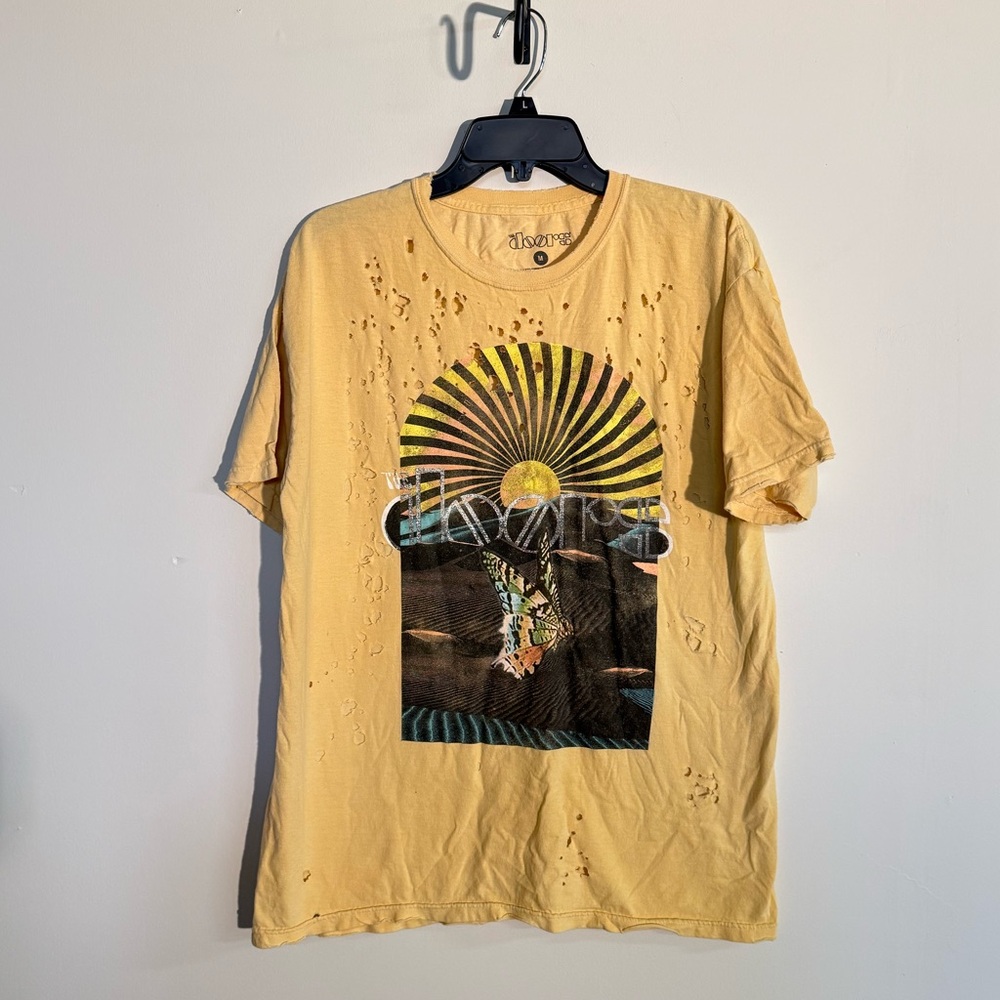 The Doors Yellow Distressed Oversized Graphic T-shirt - Size Medium